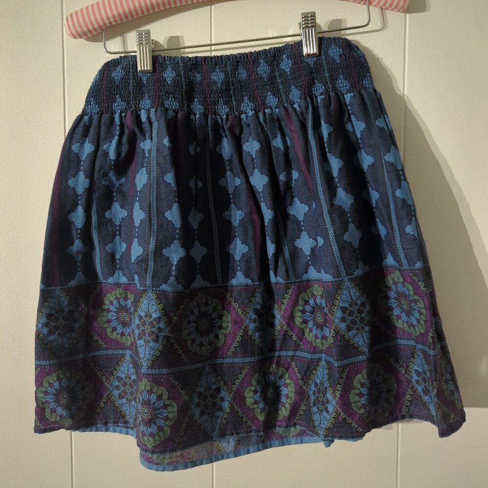Ecote Blue & Purple Patterned Boho Print Mini Women's Skirt – Size XS #I13